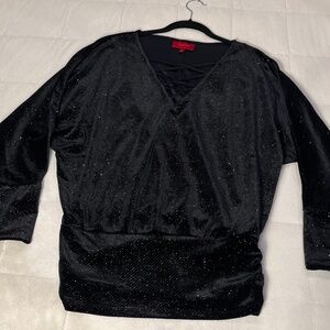 Jennifer Lopez Sparkly Black Lace-Up Long Sleeve Top Size Small Glam Party